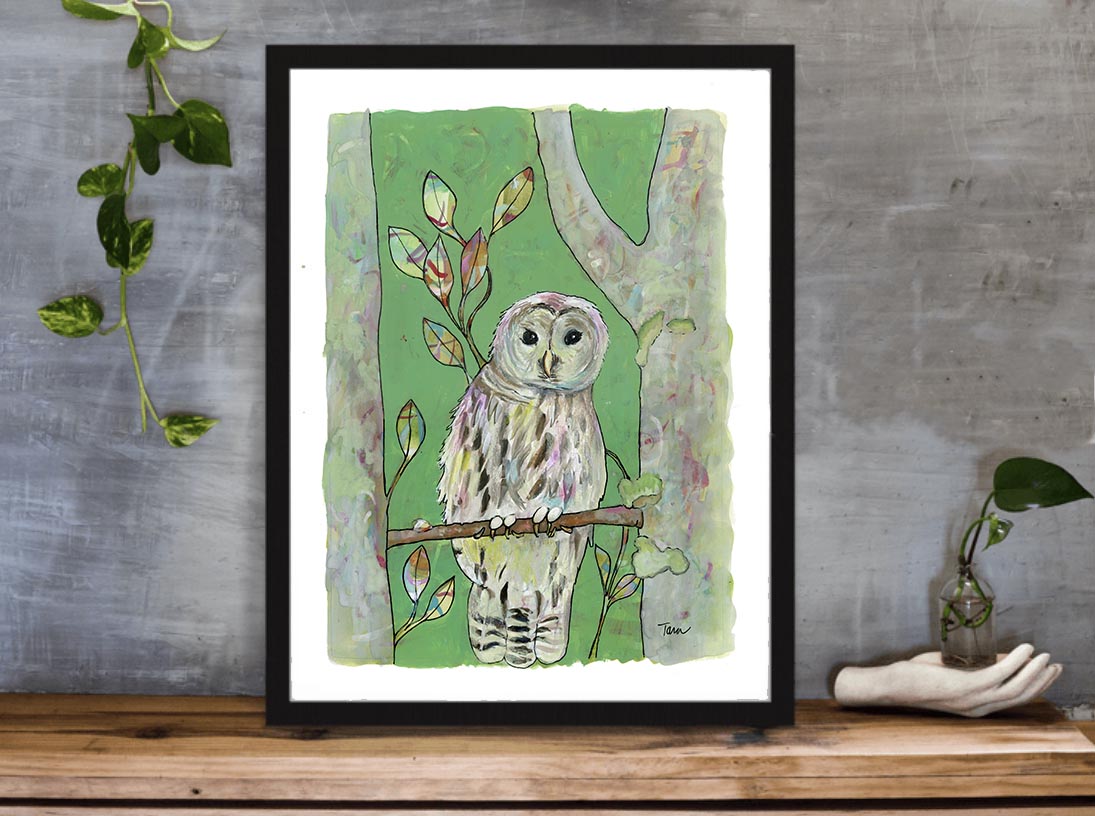 36/100 Green Pastel Owl