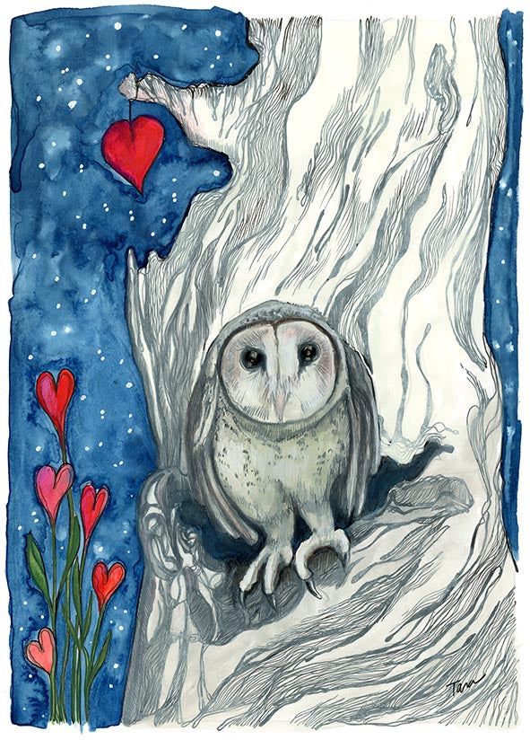 76/100 Silver Heart Tree Owl