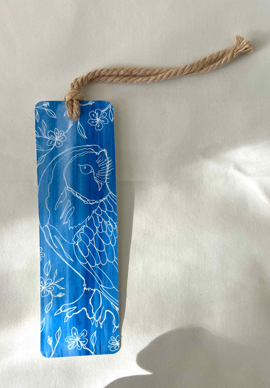 White Line Owl Blue Bookmark