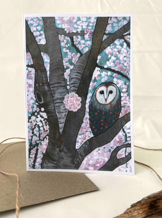 Sakura Owl Greeting Card