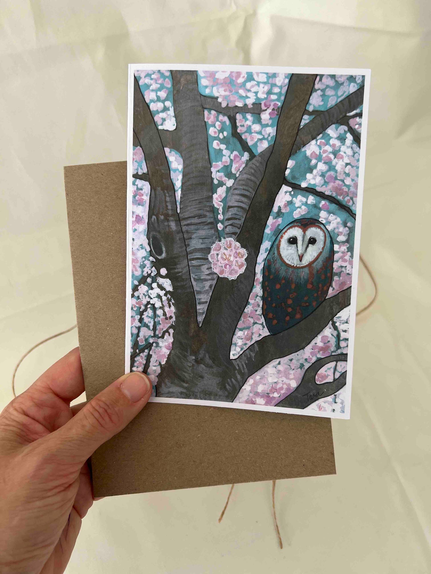 Sakura Owl Greeting Card