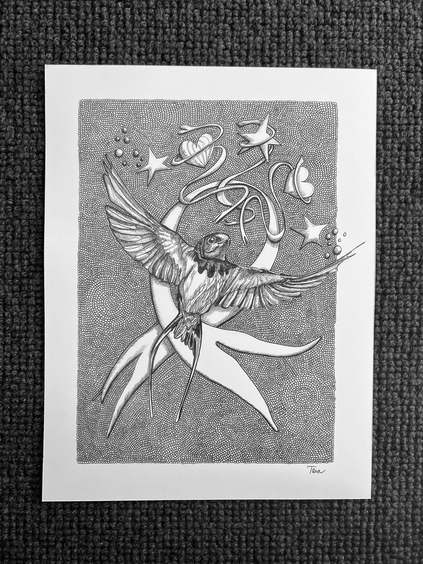 Black and White Print Swallow