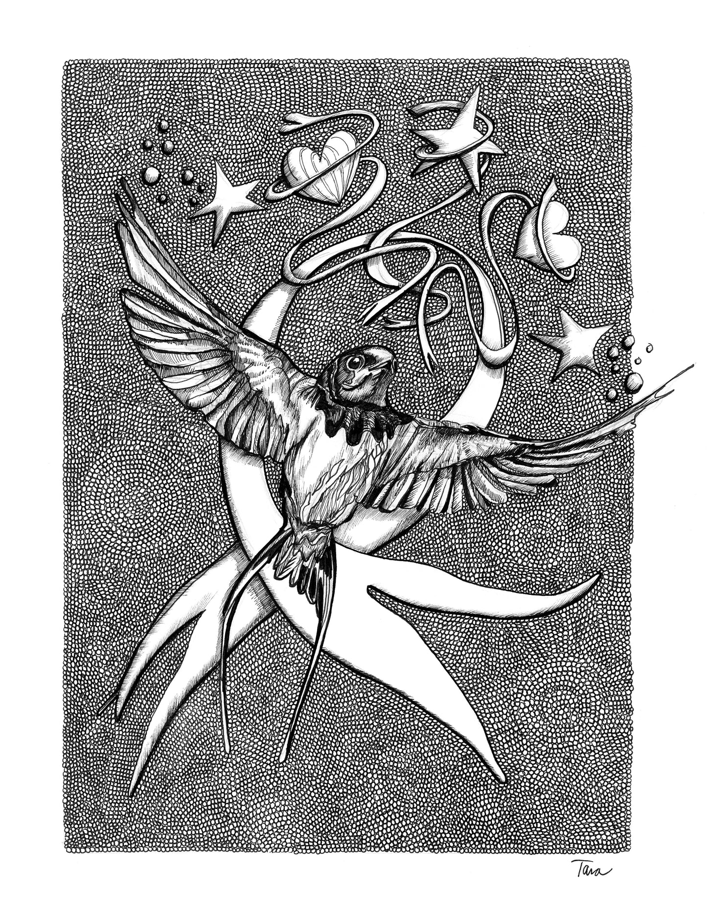 Black and White Print Swallow